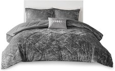 Intelligent Design Felicia Velvet 4-Piece Full/Queen Duvet Cover Set   Grey