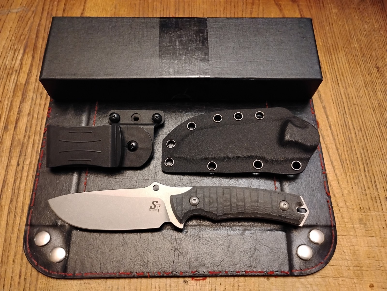 Sitivien Fixed Blade Knife 3.9 " AUS 8 Blade  Kydex Sheath Micarta Handle New