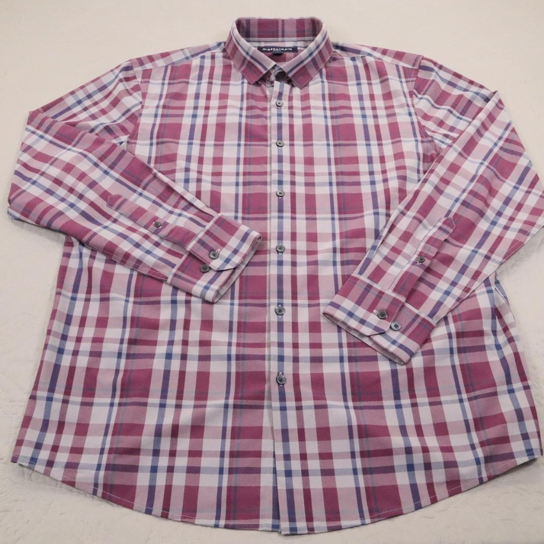 Mizzen+Main Leeward Button Shirt Mens Red Large Plaid Stretch Tuck Performance