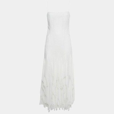Simkhai Maxikleid weiß Chiffon Plissee Spitze S