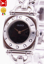 🎦[Exc+5] GUCCI 6400L Horsebit Silver Black Dial Quartz Women's Watch From JAPAN