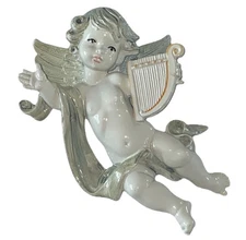 Vintage Angel Cherub Girl Harp Hanging Wall Figure Made Italy Lord & Taylor NY