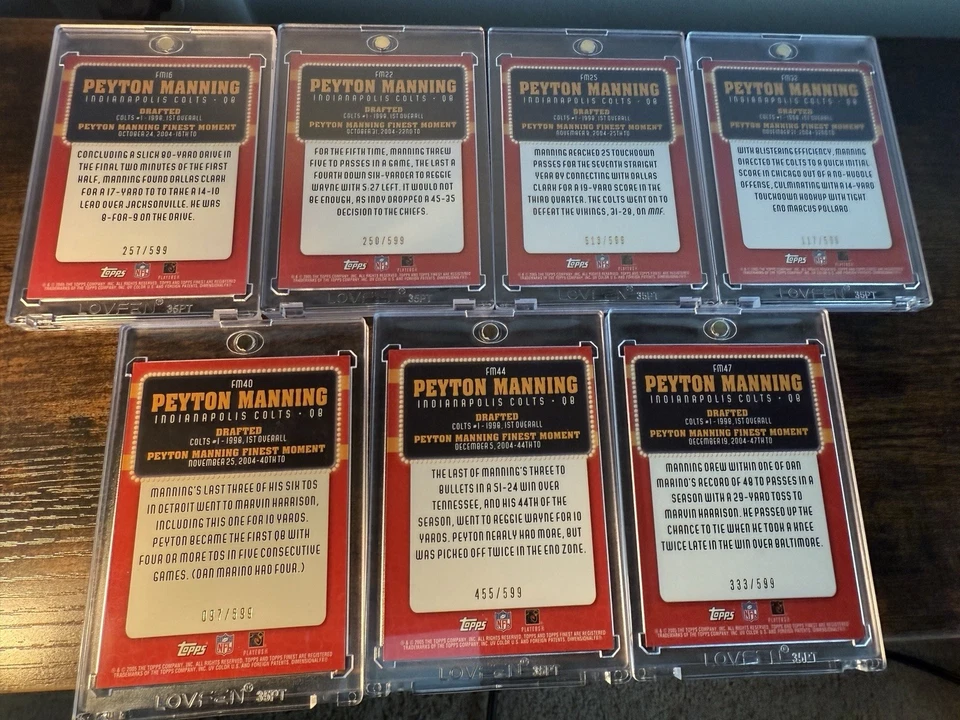 Lot of 7 Peyton Manning 2005 Topps Finest Moments Red Refractors #/599 Colts NFL - Image 2 of 2