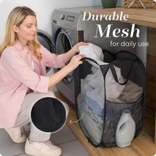 Large Laundry Basket Collapsible Mesh Pop Up Laundry Hamper Side Pocket Breathab