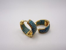 Gold Turquoise Huggie Hoop Earrings Bold Statement