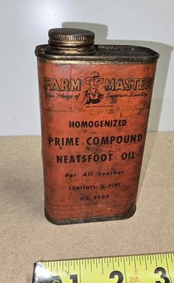 #ad Vintage Farm Master prime compound neatsfoot oil tin partially full $9.00