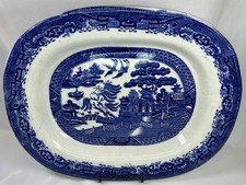 VTG ATQ BLUE WILLOW DISH Bowl Platter England Rare Backstamp 12 7/8x10.5  