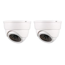 Fake Security Camera Dummy Dome CCTV with Blinking Red LED Light White 2pcs