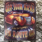 Tin Sign Get Your Kicks Hot Rod Highway on Route 66 Mancave Wall Decor 15" X 12"