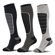 Merino Wool Ski Socks, Cold Weather Socks for Large 3 Pairs Black Grey Grey