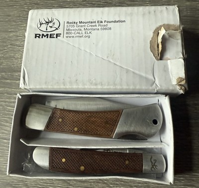 Vintage Browning #0449R Rocky Mountain Elk Foundation Knife Set