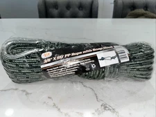 New! 3/8" X 50' PP Rope With Snap Hook Camping MULTI- PURPOSE Green Camouflage