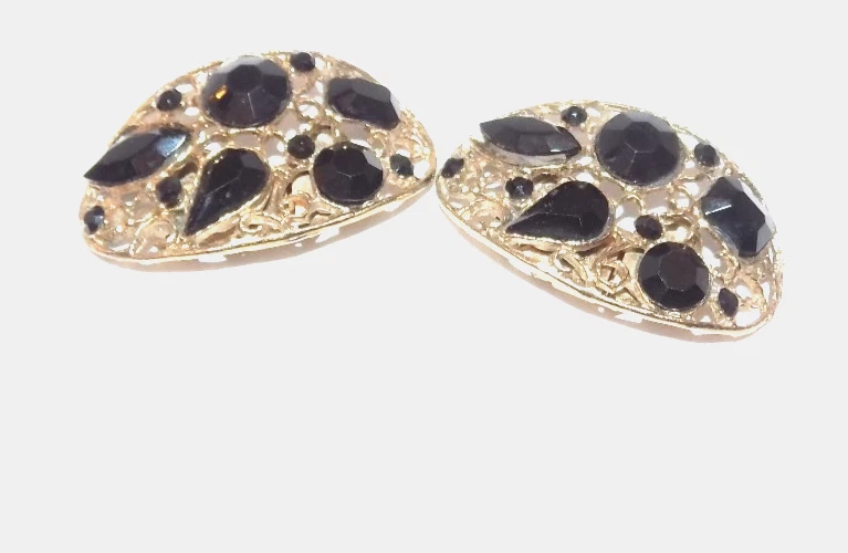 Lote vintage meados do século MUSI e azul strass preto e clipes de sapato dourados assinados - Imagem 4 de 4