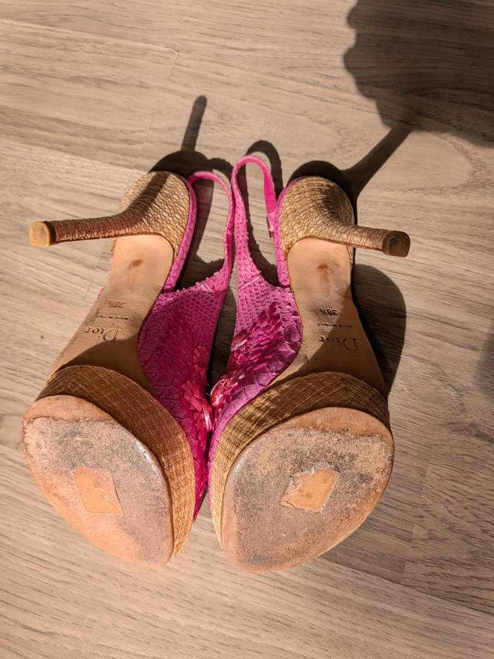 Auténticas sandalias de plataforma Dior rosa pitón adornadas, Christian Dior, tacones Foto 3 de 4