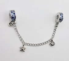 925 Sterling Silver Ocean Charm Safety Chain Pendant