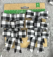 Buffalo Plaid Tie-On Christmas Bows - 6 Count (White and Black Check)