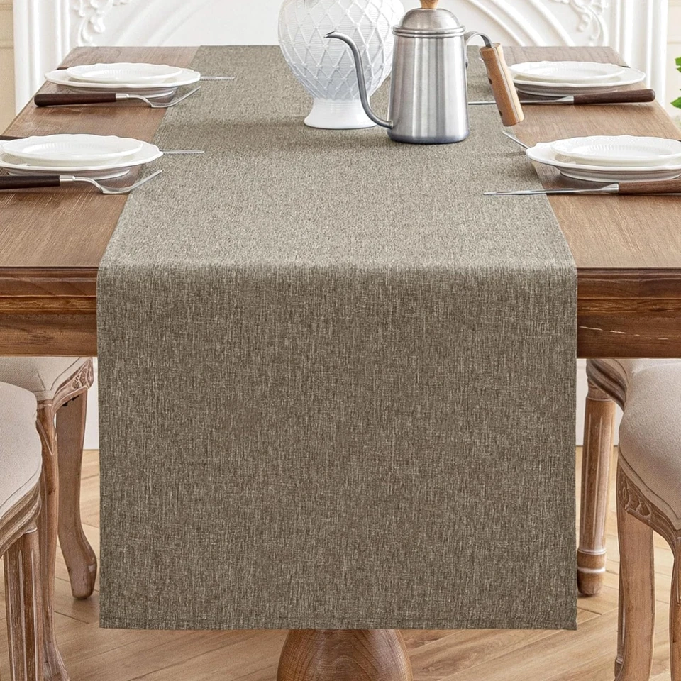 Tischläufer Mokka Wasserabweisend Leinen-Optik 40x140cm, abwaschbar, kratzfes...