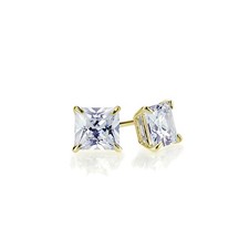 14K Yellow Gold 3mm Square Cubic Zirconia Basket Set Solitaire Stud Earrings