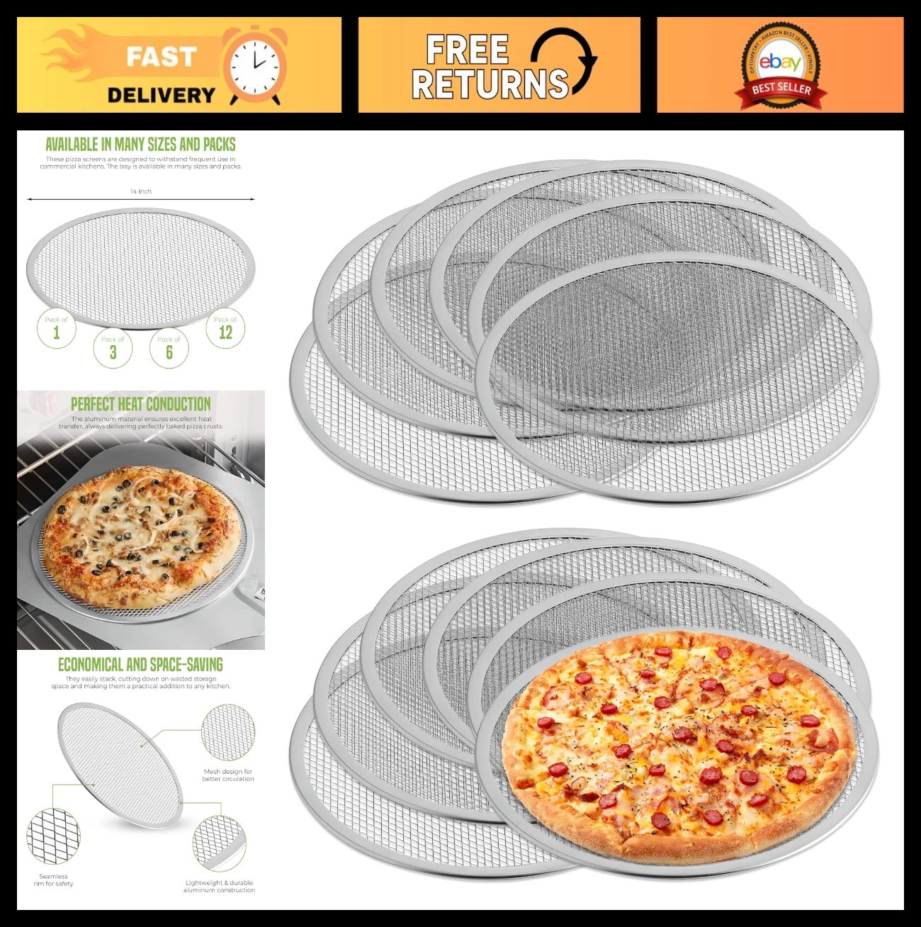 Aluminum Pizza Screens - Commercial Grade Pizza Trays for Home & Restaurant Use