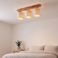 Deckenlampe Deckenstrahler 3-Flammig B: 49,5 Cm Geflammtes Holz Stoff FüR E27