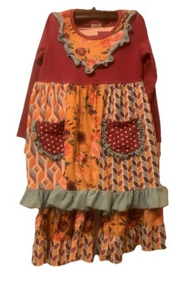 CottageCore Ruffled Dress & Striped Pants Toddler 3XL Multicolor Roses Hillbilly