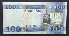 South Sudan 100 Pound note from 2019 Pick-15d Lion and Waterfall Nine - UNC