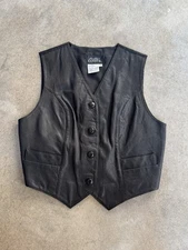Vintage Boutique Europa Black Leather Vest Size L
