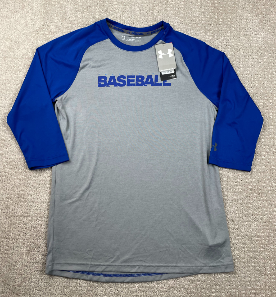 NWT Under Armour Baseball Shirt Youth XL Blue Gray Half Sleeve HeatGear 1317465