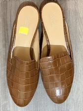 Michael Kors 8 Natasha Embossed Leather Mules Slide On Clogs Luggage Brown NEW