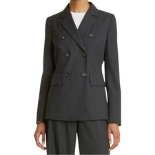 Max Mara Editore Double Breasted Virgin Wool Blazer Dark Gray 0