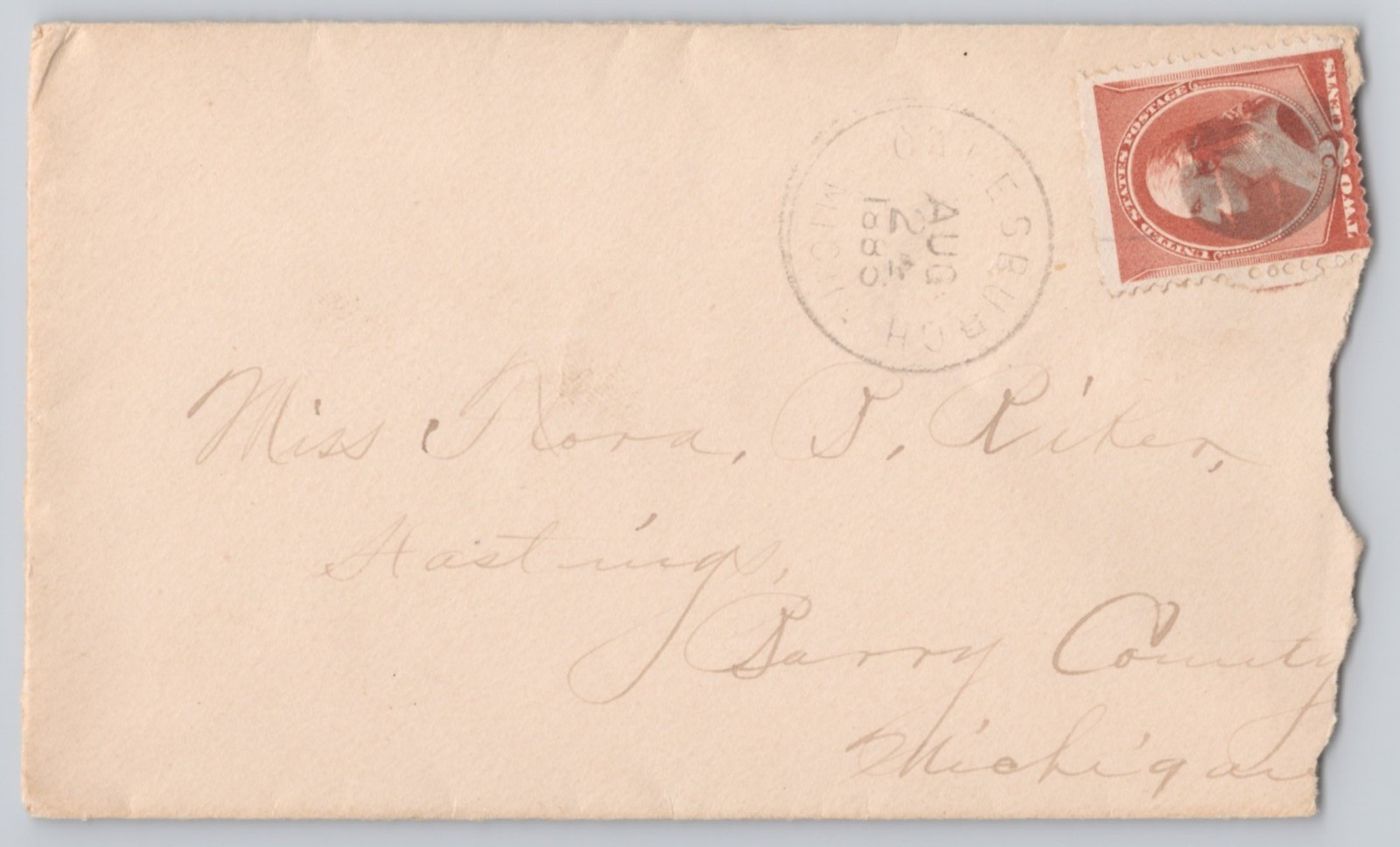 Kenton, Michigan, Address side with 2-cent Washington stamp, — 1909