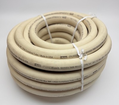 3/4'' Parker PUREWash Series 7680 Washdown Hose  50Ft, 300 Psi, Max WP, White