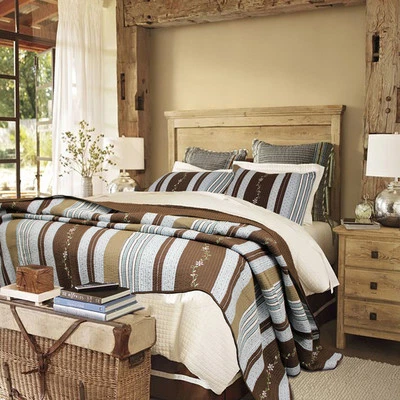 LABEL BEAUTIFUL COZY COTTAGE BROWN BLUE PINK GREEN VINE TAUPE MODERN STRIPE QUILT SET