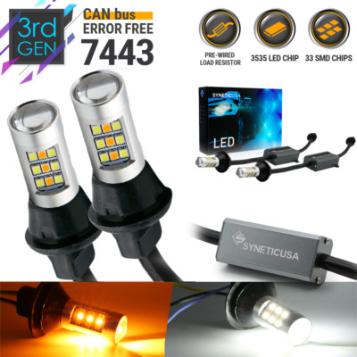 Syneticusa 7443 LED DRL Switchback Wired Decoder Bulbs Turn Signal Parking Light