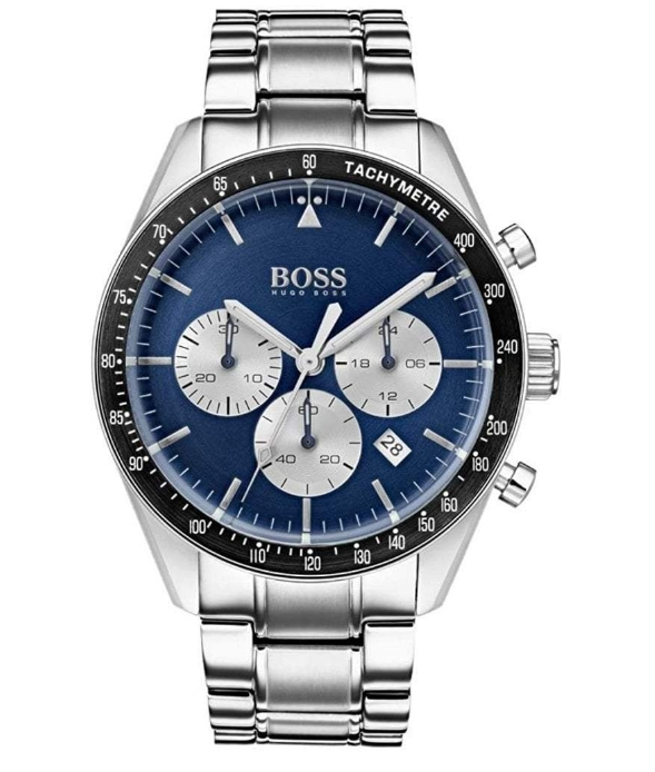 NEW BOSS MENS WATCH STAINLESS STEEL SILVER BRACELET BLUE DIAL HB1513630 GENUINE