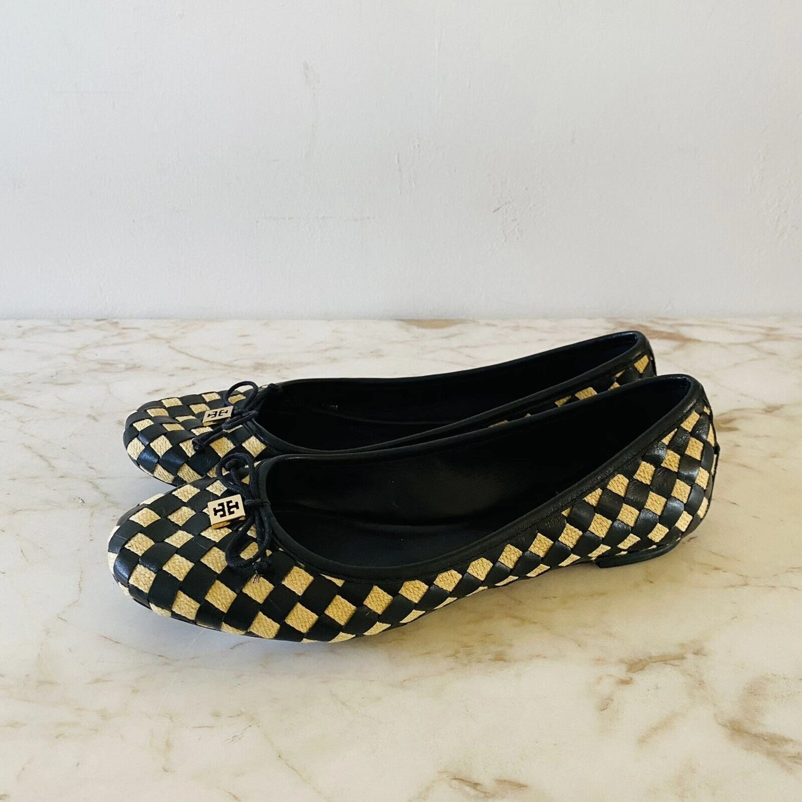 Ballerine TORY BURCH nere gialle in tessuto con fiocco accento US 7 5