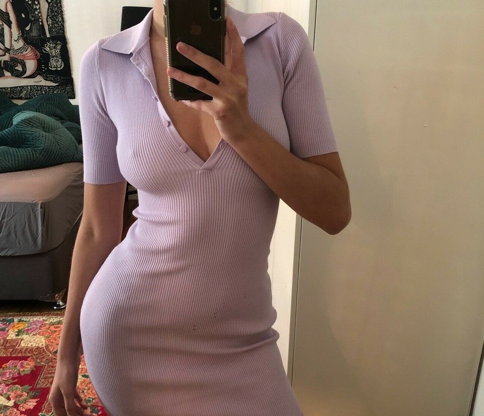 Kookai LOLA POLO KNIT MIDI  DRESS  Sz 2 lilac  COLOUR   Free Post (k58)