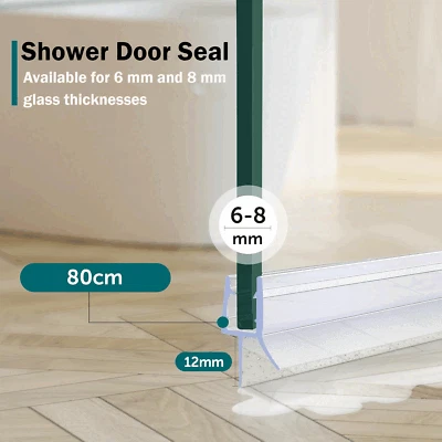 Twin Pack 2xShower Door Bottom Seal Strip 4-6mm Glass Up to 20mm Gap Shower Seal