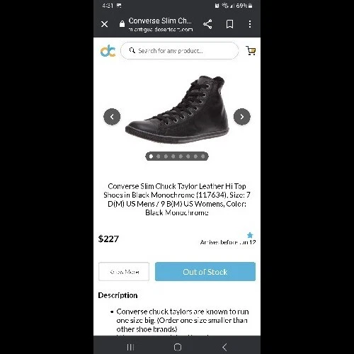 Rare Converse Chuck Taylor All Star Slim Hi Monochrome Black Leather 117634