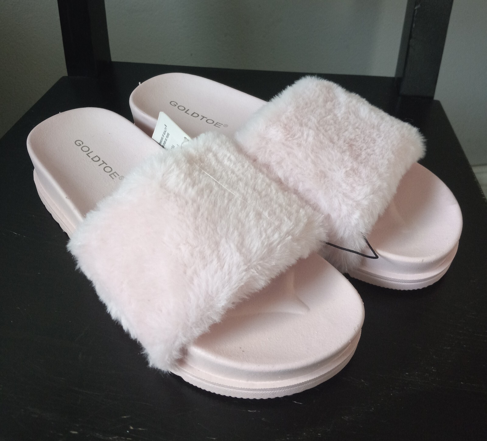 PANTOFOLA D’ORO Sandali slip on in pelliccia morbida sfocata punta oro GOLD pantofole rosa 7 8