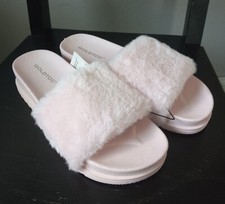Gold Toe GOLDTOE Fuzzy Soft Fur Slip-on Sandals Slides Slippers Pink 7/8