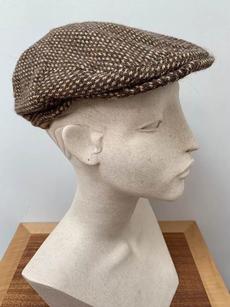 Vintage HARRIS TWEED Brown Wool Tweed Newsboy Cap Hat Cabbie S 21 1/4
