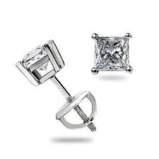 .40 Ct Princess Cut Moissanite STUD EARRINGS SCREW BACK 14K White Gold 3MM Gift