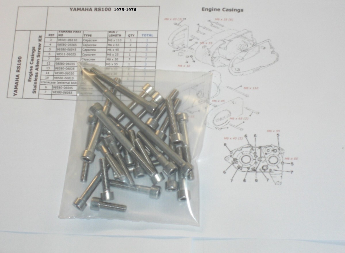 Kit De Pernos Allen De Acero Inoxidable Para Cubiertas De Motor Yamaha DT100 (1974-83) Y DT175 (1974-76)