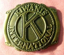 Vintage KIWANIS INTERNATIONAL BELT BUCKLE Embossed brass metal art - letter K US