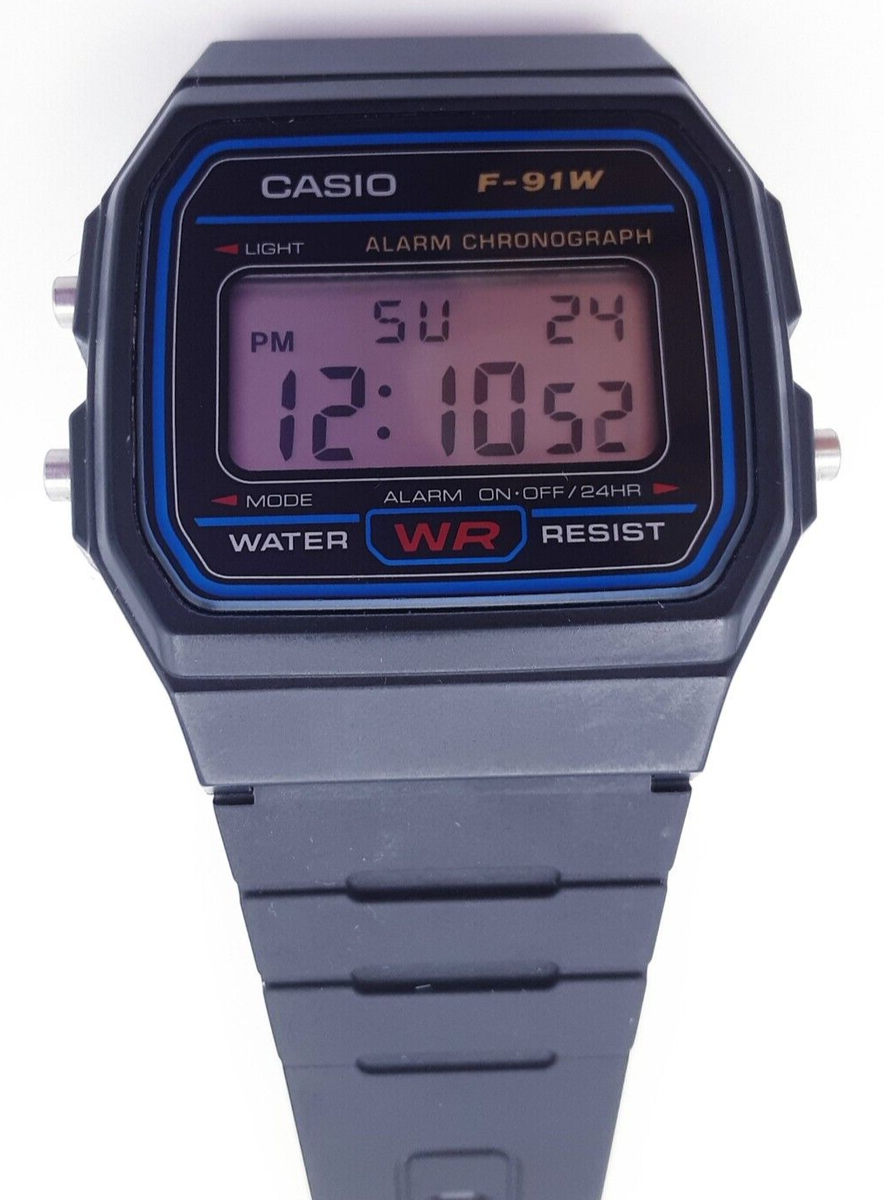 1990s CASIO F-91W (593) Men's 35mm Digital Watch Black Alarm
