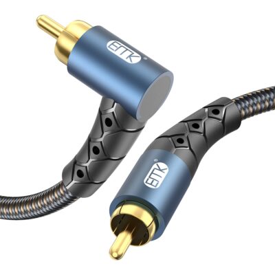 RCA Subwoofer Cable 90 Degree RCA to RCA Audio Cable 24K Gold-Plated Nylon Br...
