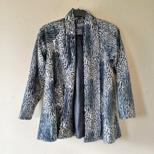 Clio Jacket Sz 10 Velvet Animal Print Drape Open Gray Black Artsy Career