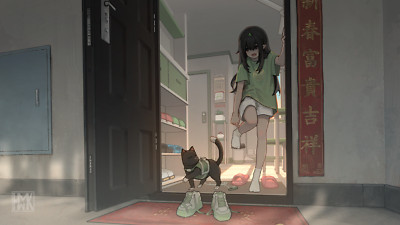Anime girls long hair cats shoes socks hua ming wink yun Play Gaming Mat Desk