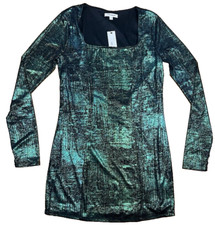 Steve Madden Teal Bodycon Long Sleeved Glittery Style Dress Size L NWT
